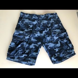 Men Camouflage Cargo Blue Shorts 36 Excellent Cond